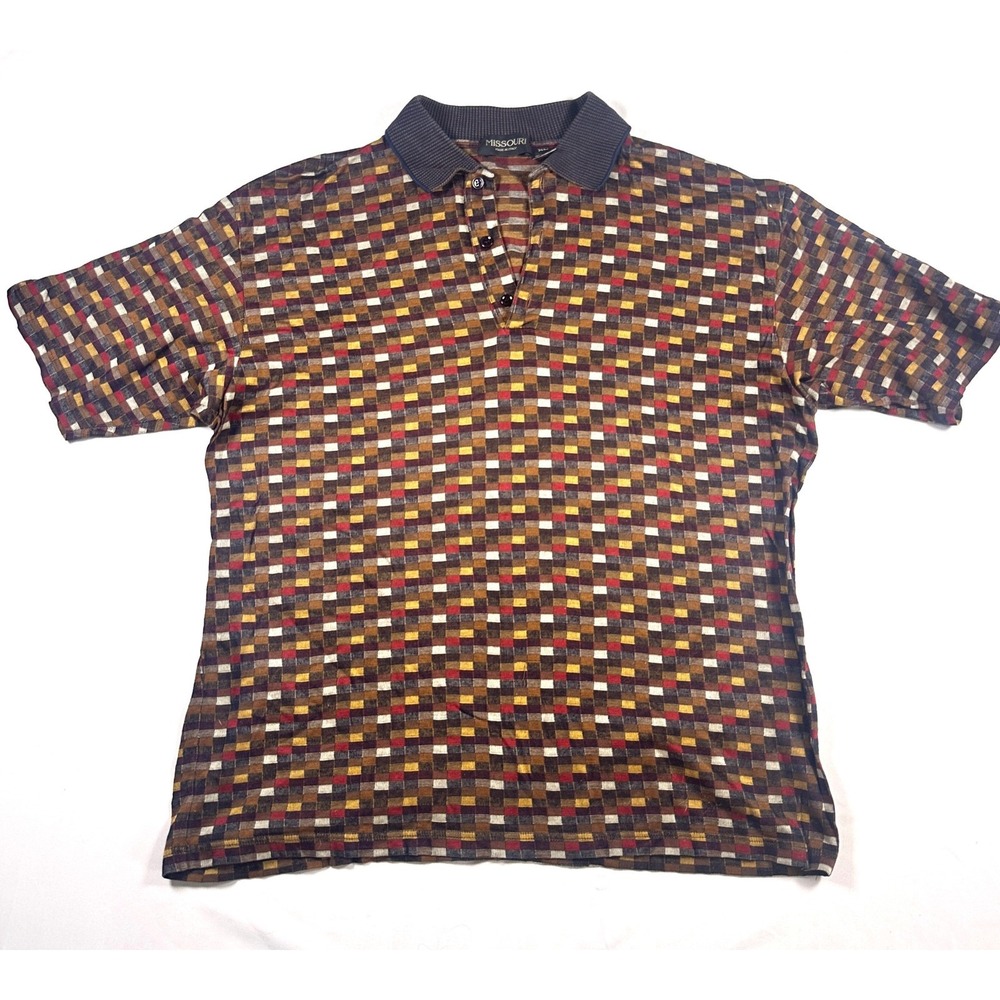 Missouri Italy Mens XL Polo Shirt Mako Mercerized Cotton Geometric Knit Brown